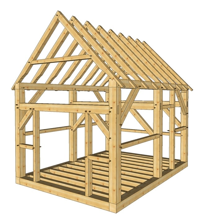  timber frame shed has two doors and the roof pitch is 12 12 one door