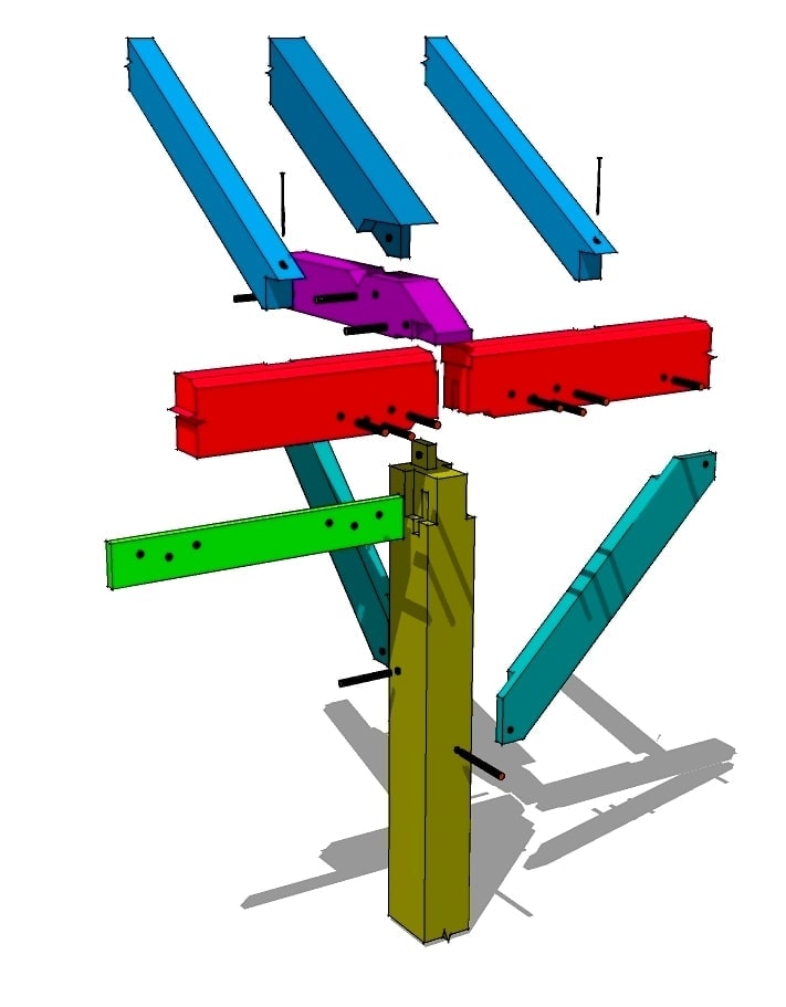 Timbered Frame Tie Joint with Pegs and All Thread