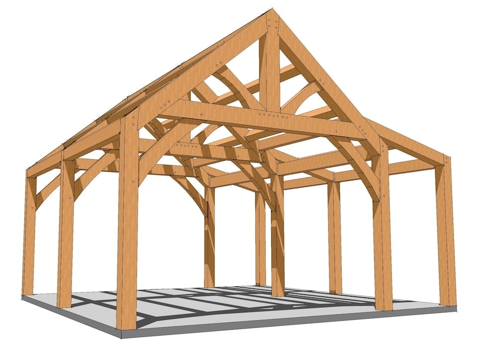 20x20 King Post with Shed Roof Plan - Timber Frame HQ