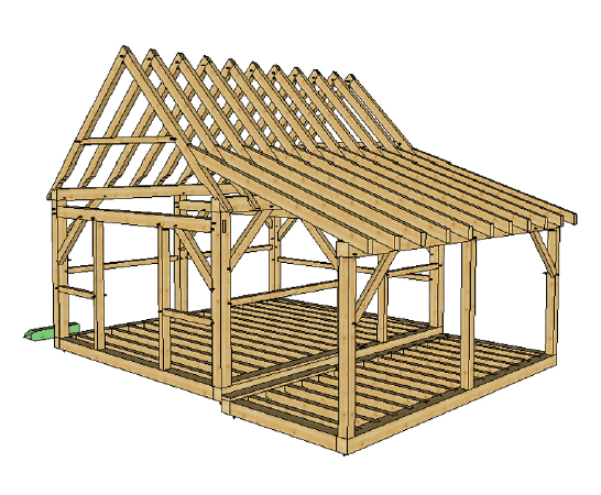 16x20 post and beam cabin with porch - timber frame hq