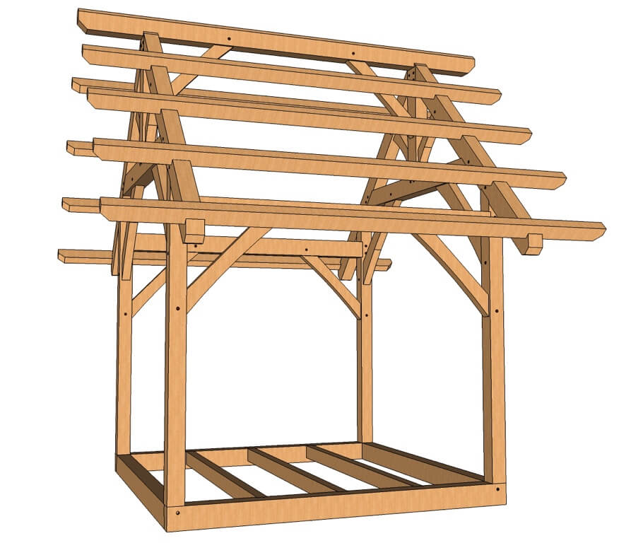 10x10 King Post Truss Frame from side at eye level