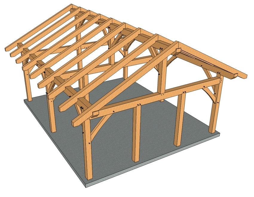 20x24 King Post Timber Frame (7 of 11) 20x24 King Post Timber Frame 3d