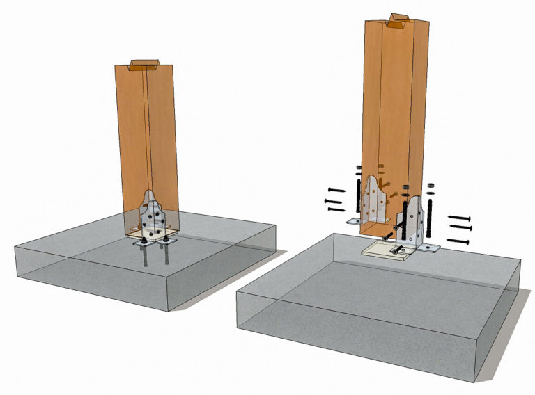 Steel Corner Post Base With Attachment Wings - Timber Frame HQ