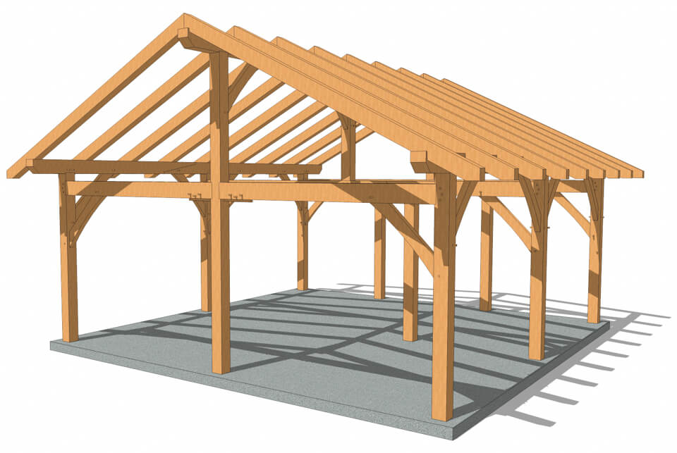 24x24 King Post Plan Timber Frame Hq, How To Build A Post And Beam Garage