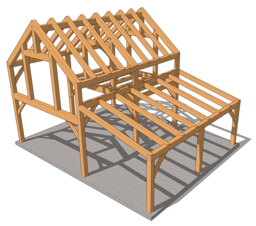30x24 Timber Frame Cabin Plan Isometric