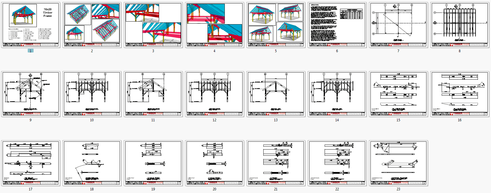 16x20 Heavy Timber Pavilion Plan Overview