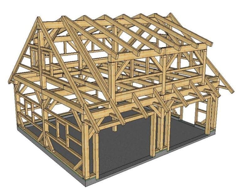 24x28 Garage With Shed Dormer Plan - Timber Frame HQ