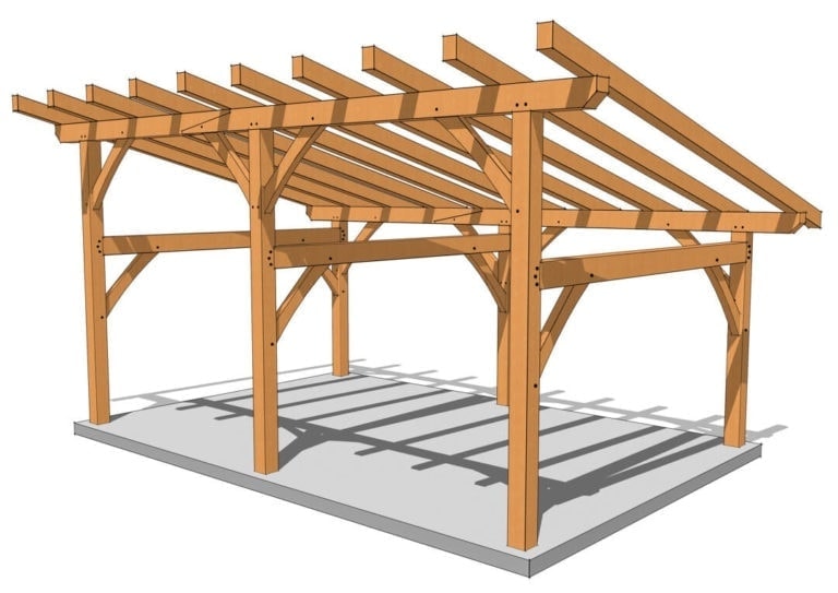 16×24 Timber Frame Shed Roof Rendering