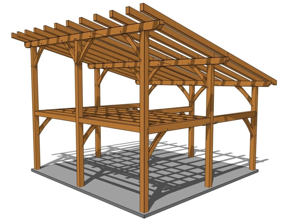 24x24 Shed Roof Plan with Loft 3D 24x24 Shed Roof Plan with Loft