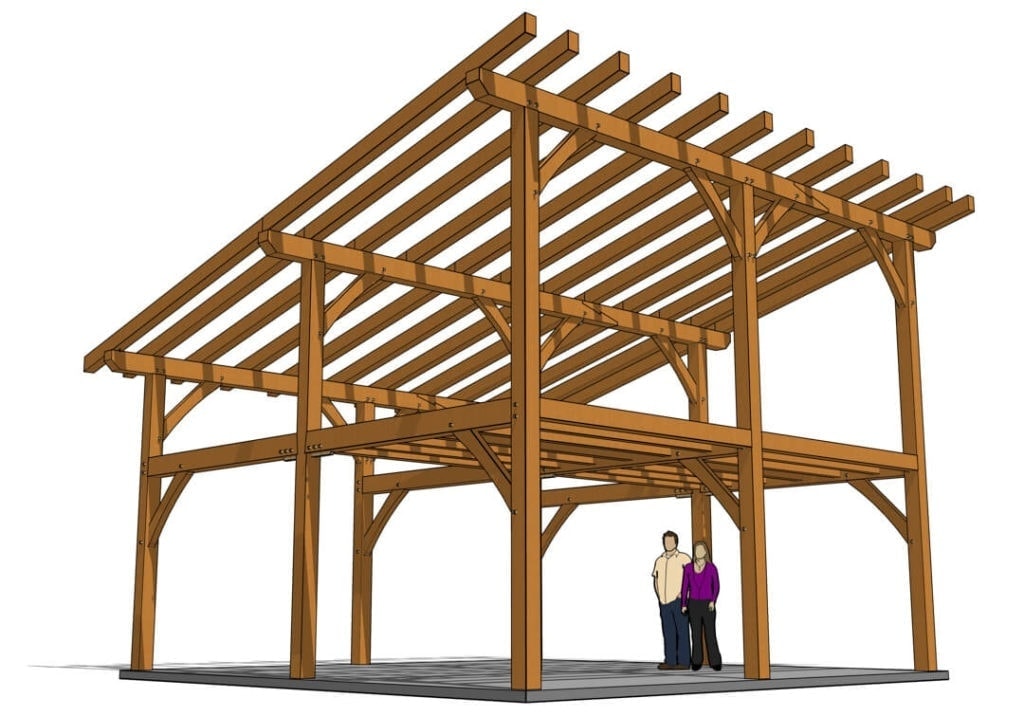 24x24 Shed Roof Plan with Loft 3D