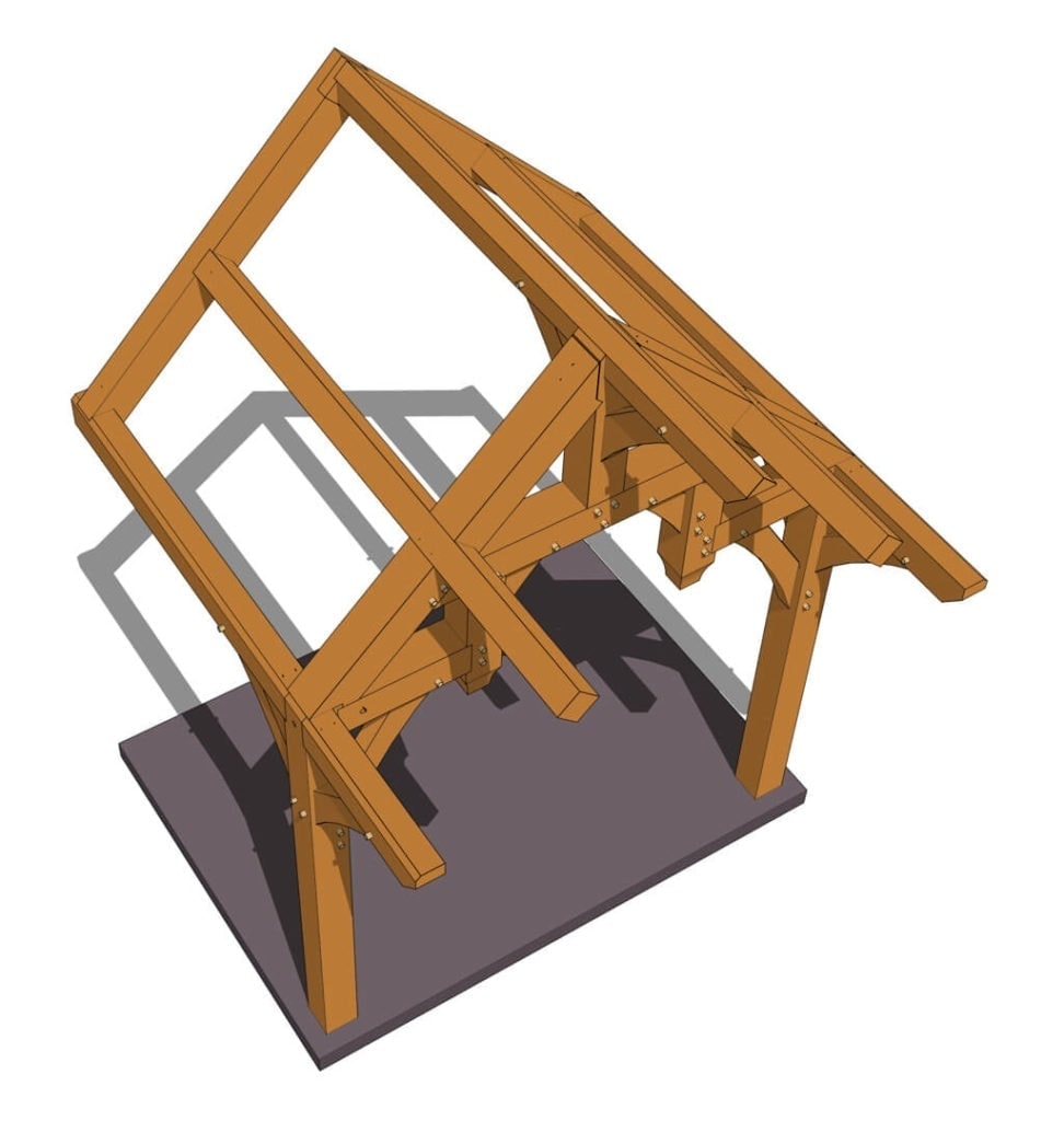 10x8 Hammer Beam Entry Porch Plan (41890) Birdseye View 10x8 Hammer Beam Entry Porch Plan Birdseye View