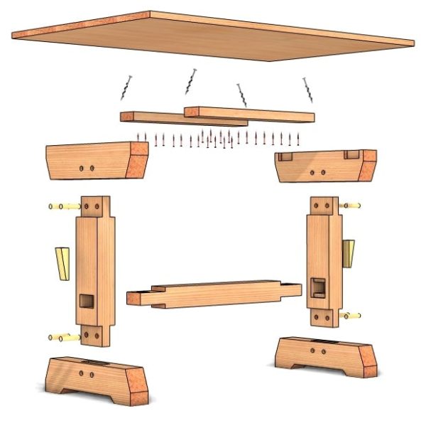 Exploded View of Timber Frame Dining Room Table