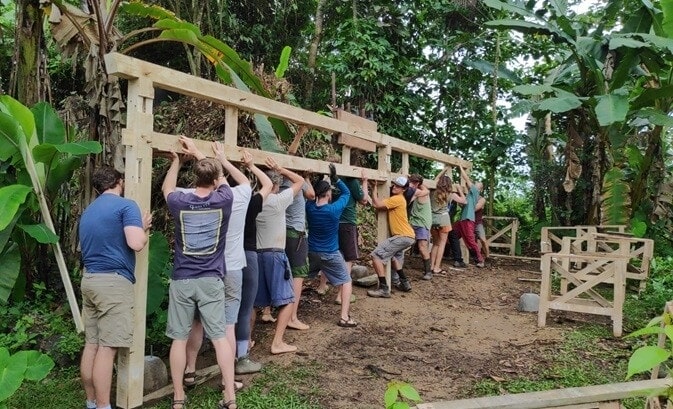 A melina wood compost structure built in Mastatal, Costa Rica
