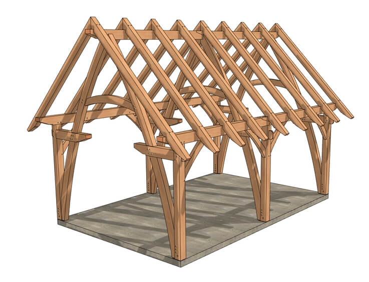 16x24 Cruck Timber Frame Plan (43616)-Isometric