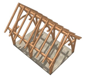 16x24 Cruck Timber Frame Plan (43616)-Birdseye Isometric