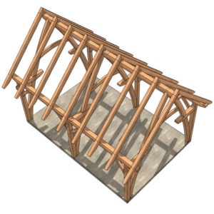 16x24 Cruck Timber Frame Plan -Birdseye Isometric