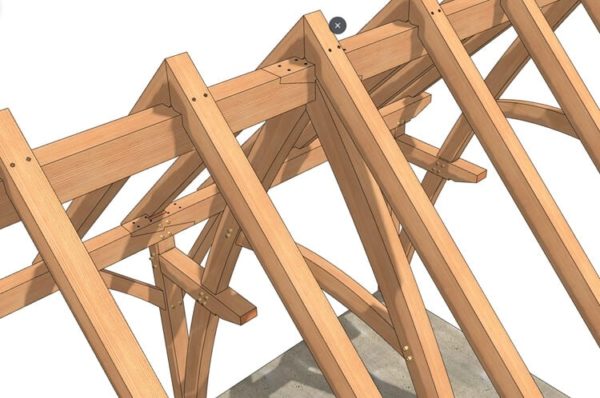16x24 Cruck Timber Frame Plan -Roof-Close-Up