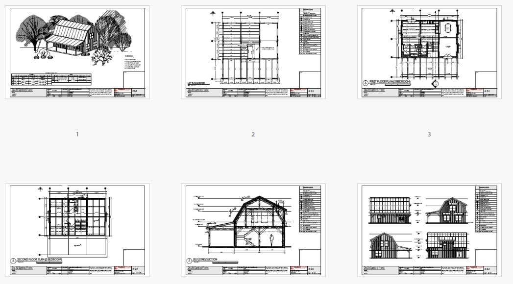 24x36 Gambrel Architectural Plan Overview with room layout