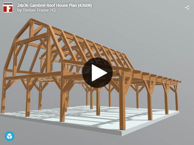 24x36 Gambrel Barn Home Plan (43608) Interactive 3D Model