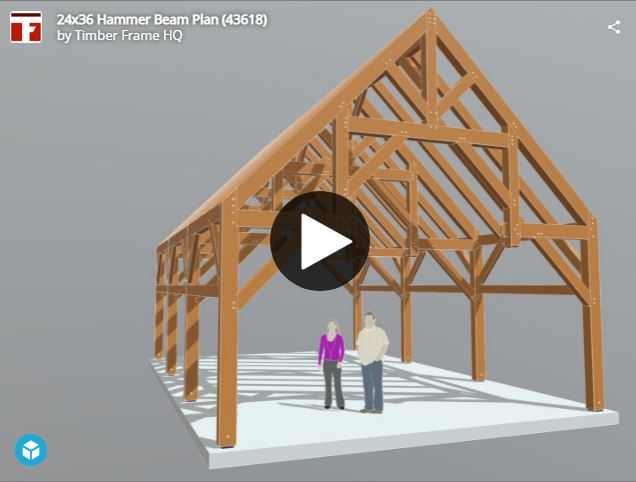 24×36 Hammer Truss Timber Frame (8200) Interactive 3D Model