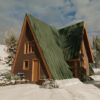 A Frame Cabin in the Snow