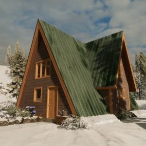 A Frame Cabin in the Snow