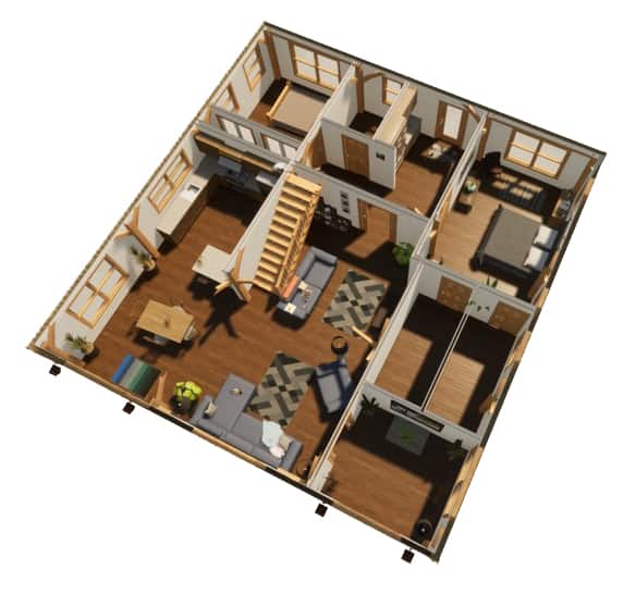 40x42 Monitor Barn House First Floor Overview Rendering
