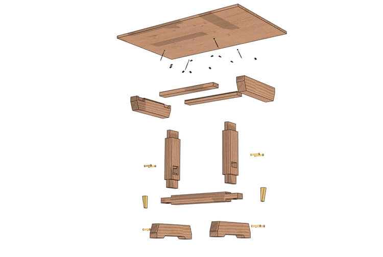 Timber Frame Dining Table Exploded Isometric