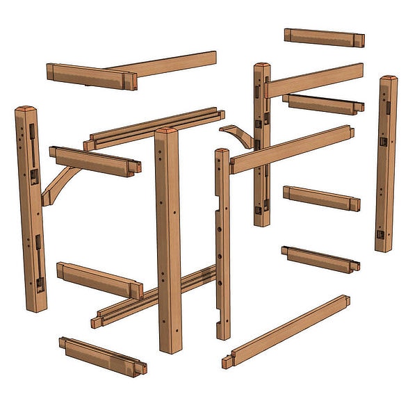 Timber Frame Twin Bunk Bed Overview disassembled