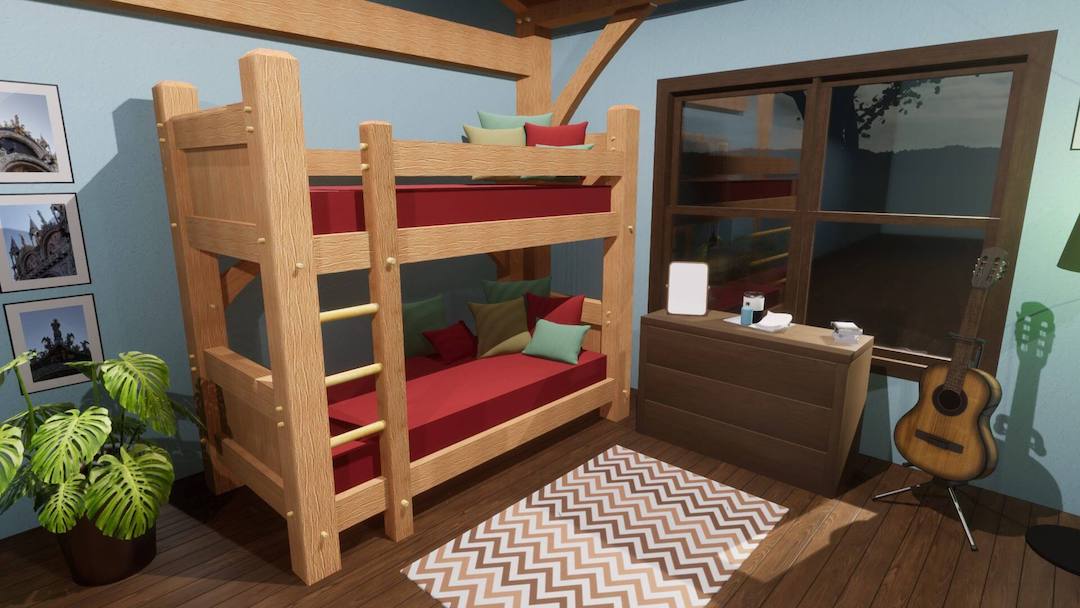 Timber Frame Twin Bunk Bed Rendering