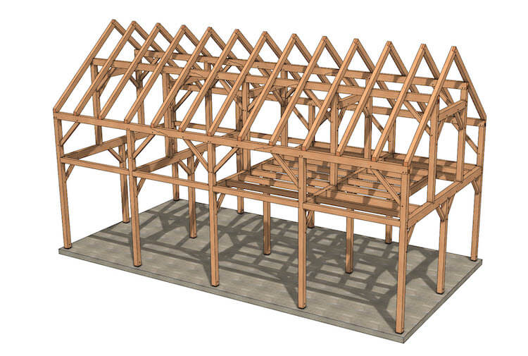 24x48 Timber Frame Barndominium Plan (49870) - before cladding
