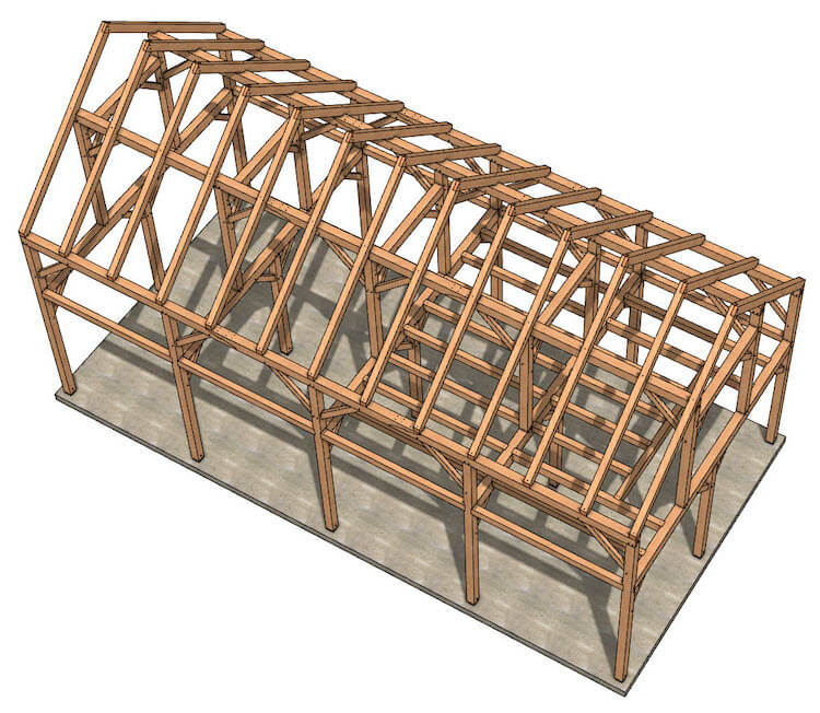 24x48 Timber Frame Barndominium Plan (49870) - Isometric-3