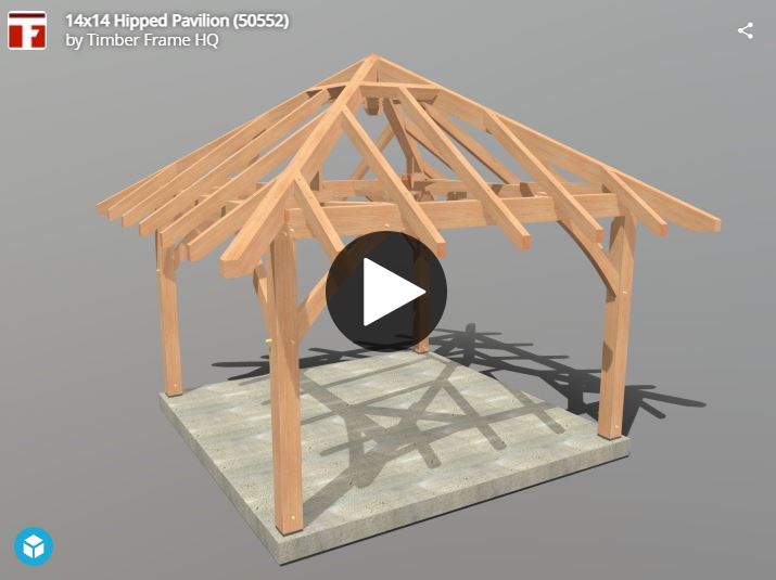 14x14 Hipped Roof Pavilion Plan (50552) Interactive 3D Model