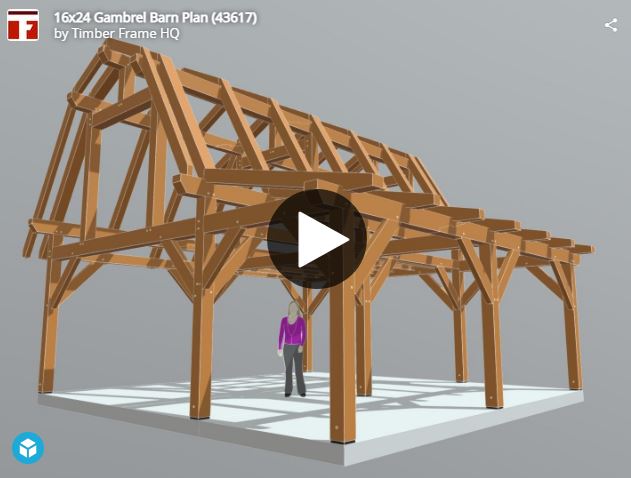 16x24 Gambrel Timber Frame Plan (43617) Interactive 3D Model