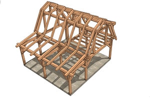 16x24 Gambrel Timber Frame Plan (43617) Isometric-3