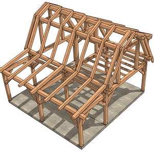 16x24 Gambrel Timber Frame Plan (43617) Isometric-3