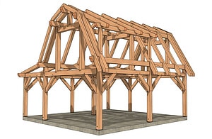 16x24 Gambrel Timber Frame Plan (43617) Isometric-4