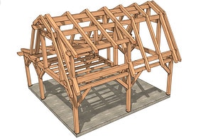16x24 Gambrel Timber Frame Plan (43617) Isometric-5