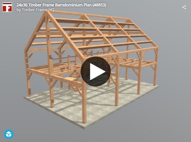 24x36 Timber Frame Barndominium (48853) Interactive 3D Model