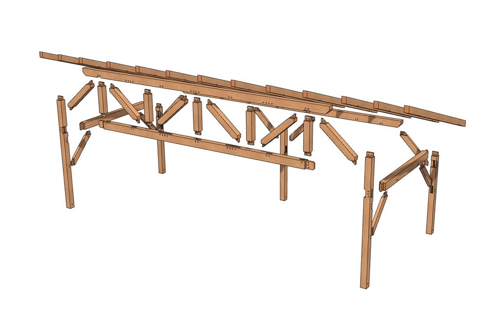 12x26 Sawmill Shed Plan Exploded Isometric