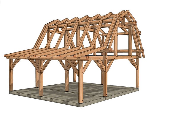 16x24 Gambrel Timber Frame Plan (43617) Isometric-1