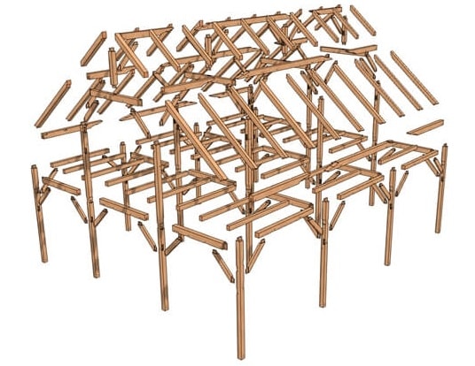 30x36 Heavy Timber Barn Home Plan (53318) - Exploded-Isometric-1 30x36 Heavy Timber Barn Home Plan (53318) - Exploded-Isometric-1