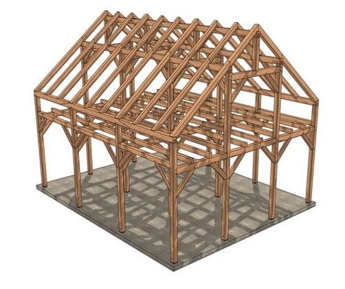 30x36 Heavy Timber Barn Home Plan (53318) - Isometric-4 30x36 Heavy Timber Barn Home Plan (53318) - Isometric-4