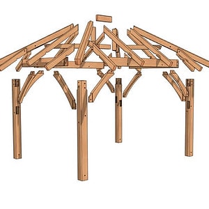 8x10 Hip Pavilion Plan (53268) Exploded-Isometric-1
