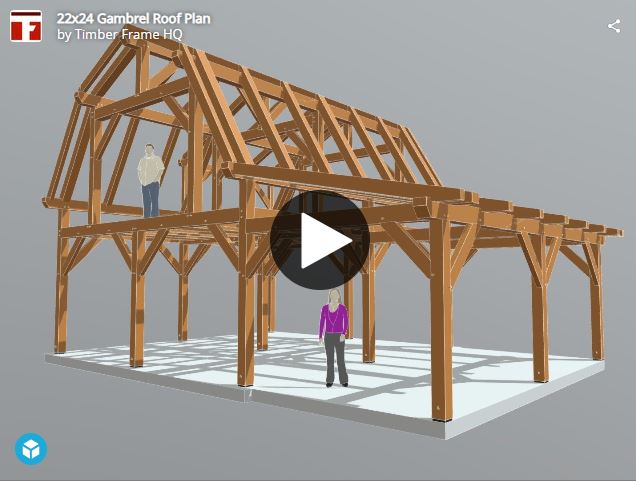 22x24 Gambrel Roof Plan (43611) Interactive 3d Model