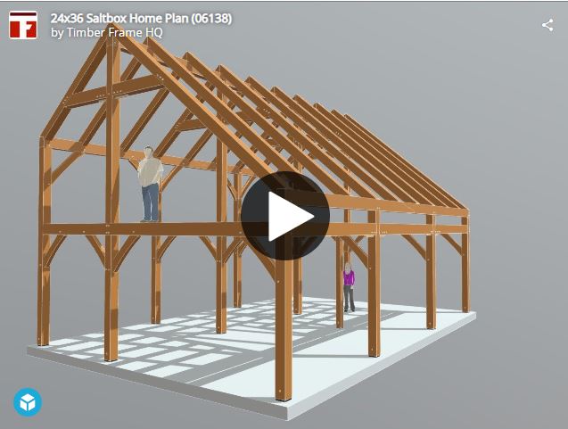24x36 Saltbox Cabin Plan (06138) Interactive 3d Model