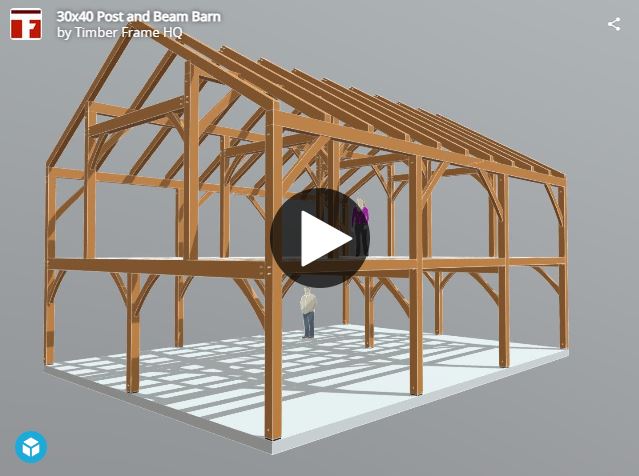 30x40 Post and Beam Barn Plan (53885) Interactive 3d Model