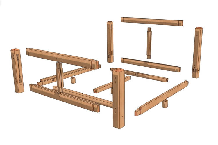 King Size Timber Frame Bed (54889)Exploded-Isometric-1