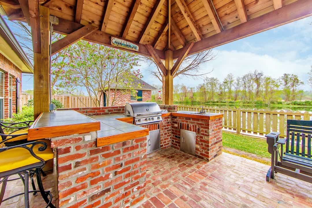 Timber Outdoor Kitchen With Bricks