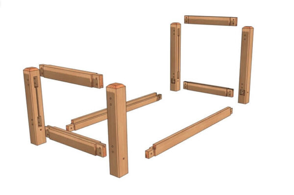Twin Size Timber Frame Bed (54887) Exploded-Isometric-1